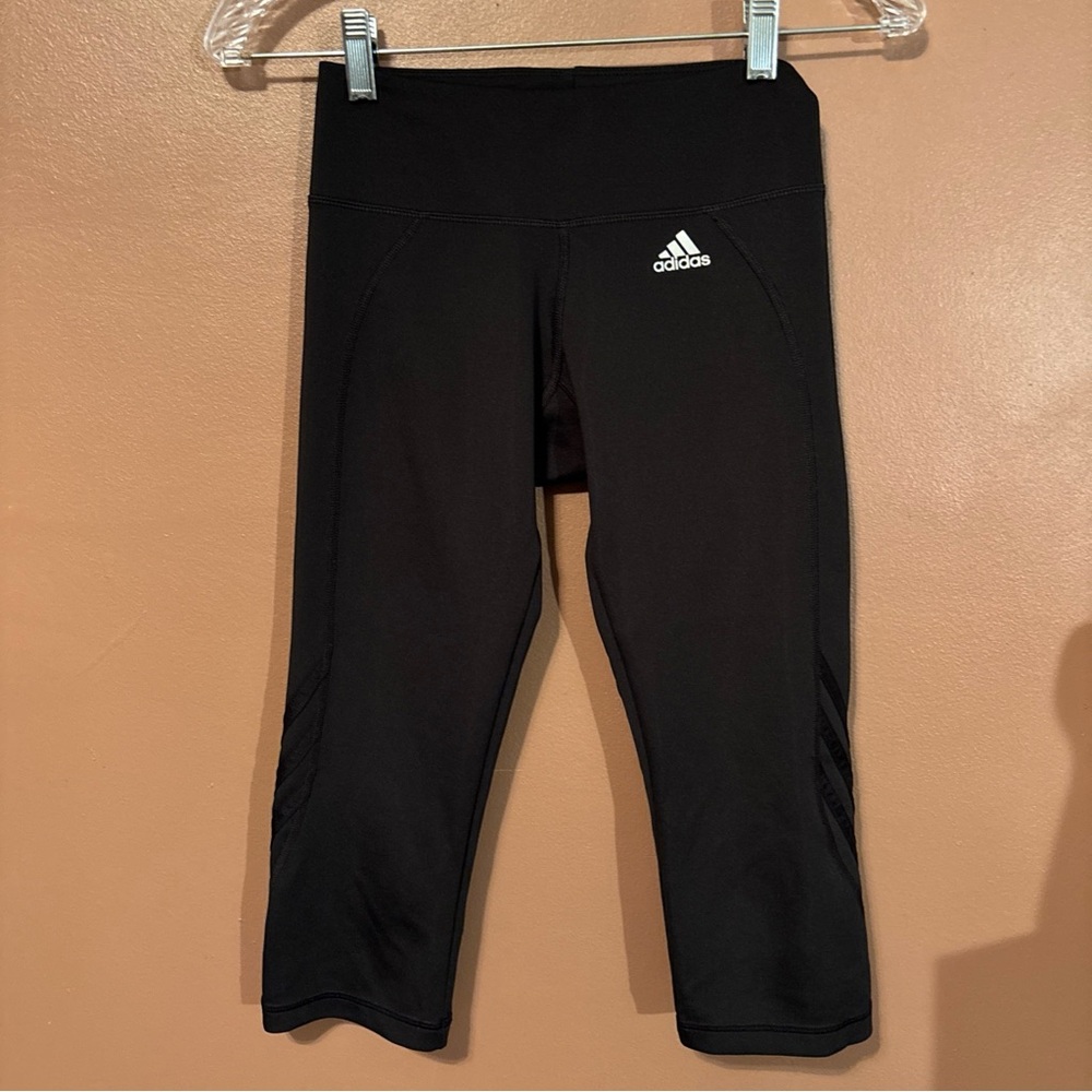 Adidas Climalite Mid Rise Fitted Crop Leggings Women's Size SMALL Black